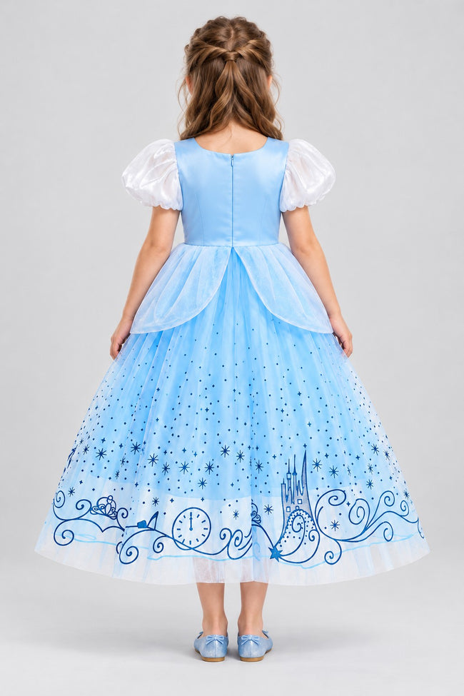 Rochie de prințesă bleu cu aspect de bal – spate